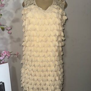 Champagne Cream Sleeveless V-Neck Sheath Mini Dress